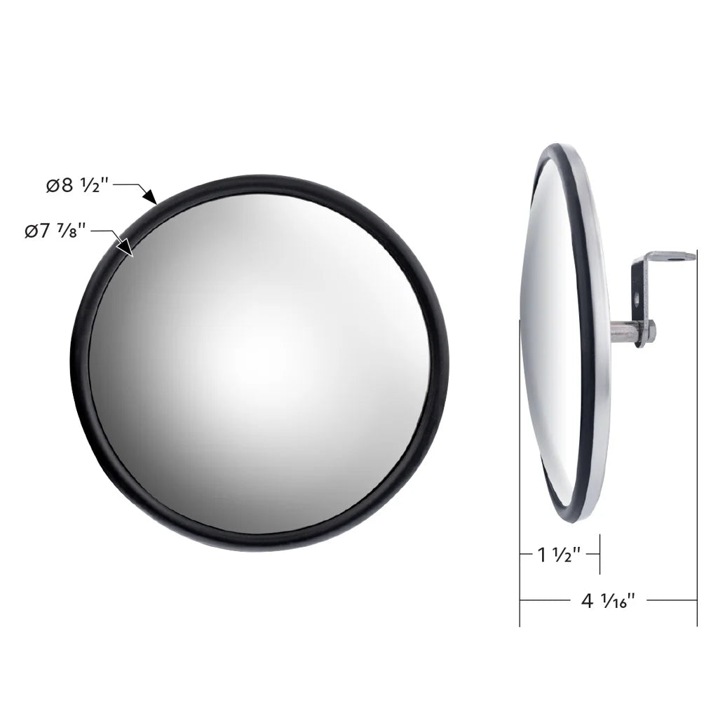 (1) 8.5" Round Convex Truck Semi Mirrors / Stainless Steel Housing / Center Stud