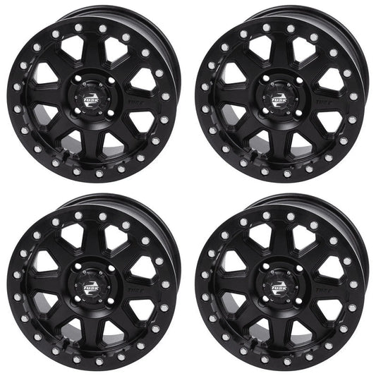 (4 Pack) 4/137 Tusk Uinta Beadlock Wheel 14X7 4.0 + 3.0 Matte Black For Can-Am Defender Hd10 Pro Lone Star 2021-2022