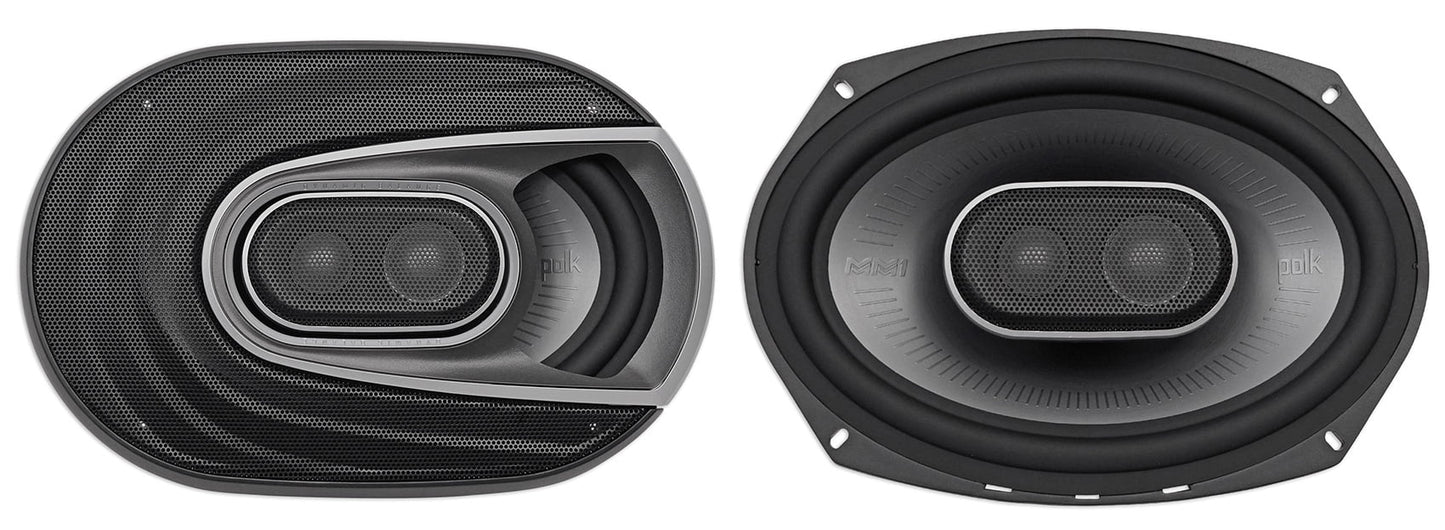 (2) Polk Audio MM692 6x9” 900w 3-Way Vehicle Audio/Marine Speakers+2-Ch Amp+Wire Kit